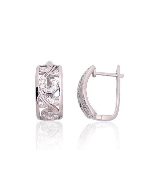 Silver earrings with 'english' lock, Silver 925°, Rhodium (Plating), Zirkons