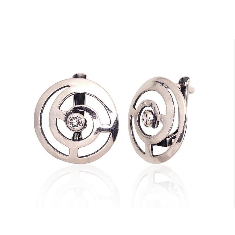 Silver earrings with 'english' lock, Silver 925°, oxide (Plating), Zirkons