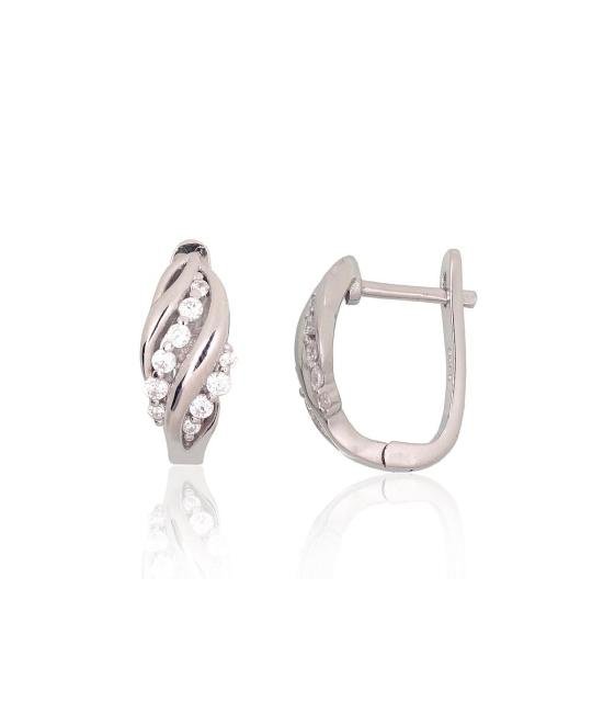 Silver earrings with 'english' lock, Silver 925°, Rhodium (Plating), Zirkons