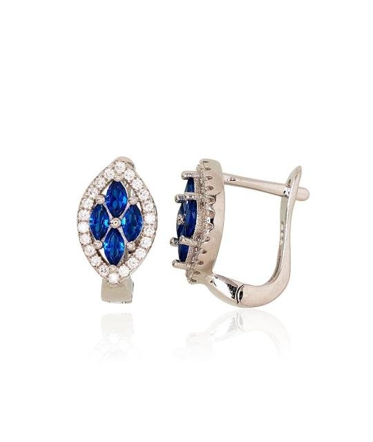Silver earrings with 'english' lock, Silver 925°, Rhodium (Plating), Zirkons