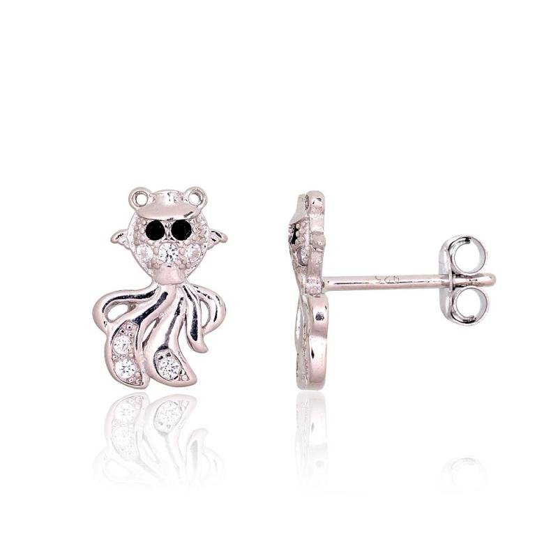 Silver stud earrings, Silver 925°, Rhodium (Plating), Zirkons
