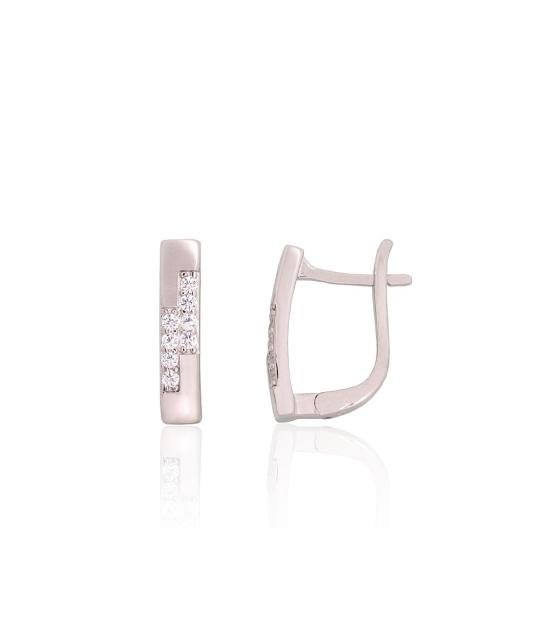 Silver earrings with 'english' lock, Silver 925°, Rhodium (Plating), Zirkons