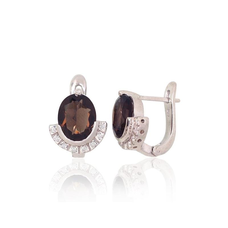 Silver earrings, Silver 925°, Rhodium (Plating), Zirkons, Smoky Quarz