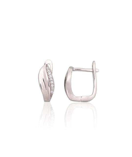 Silver earrings with 'english' lock, Silver 925°, Rhodium (Plating), Zirkons