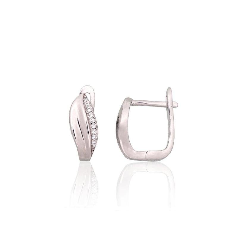 Silver earrings with 'english' lock, Silver 925°, Rhodium (Plating), Zirkons