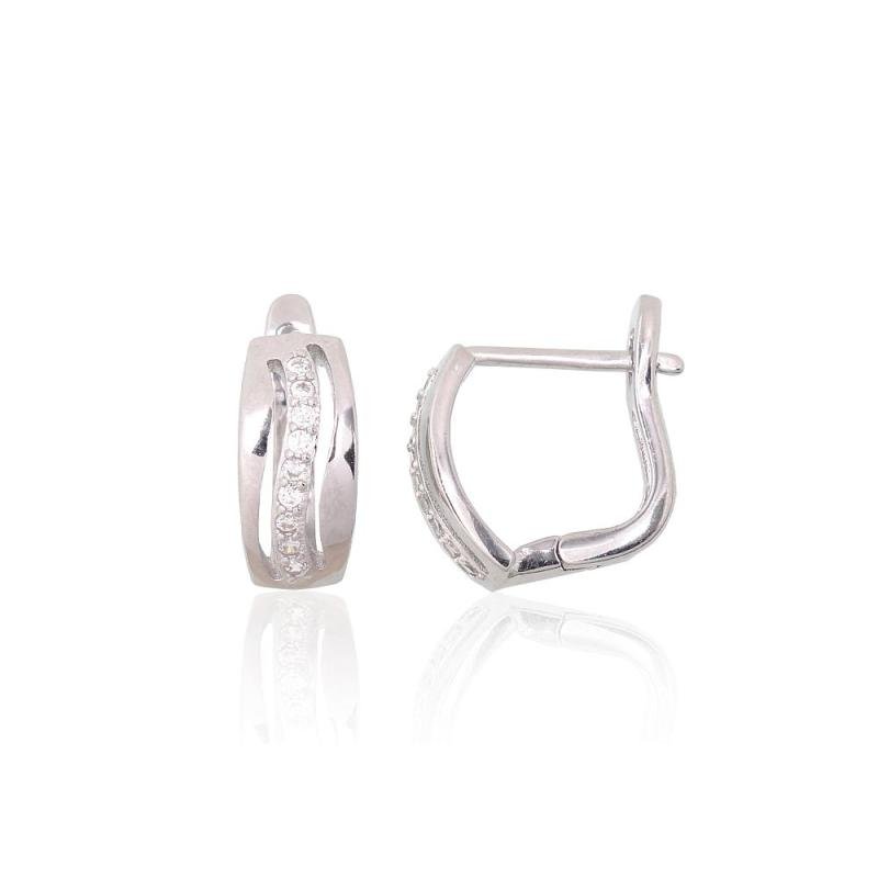 Silver earrings with 'english' lock, Silver 925°, Rhodium (Plating), Zirkons