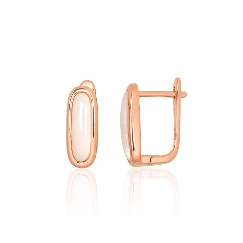 Silver earrings with 'english' lock, Silver 925°, red gold (Plating), Mother-of-pearl