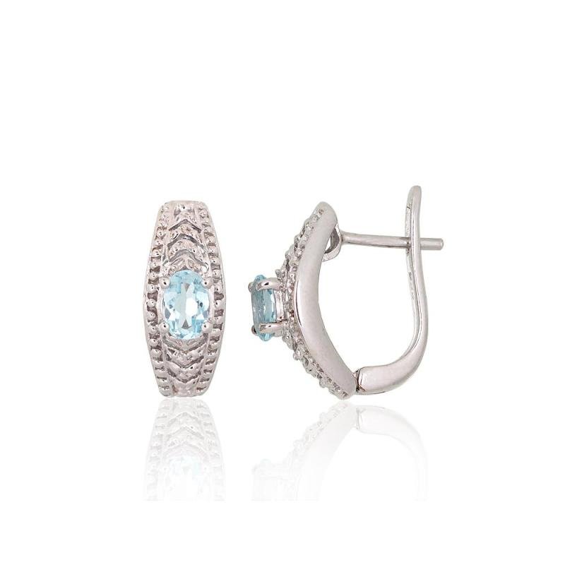 Серебряные серьги, Серебро 925°, родий (покрытие), Небесно-голубой топаз