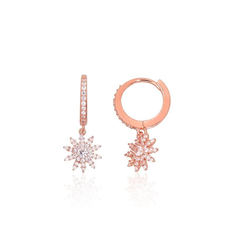Серебряные серьги с круглой застежкой, Серебро 925°, красное золото (покрытие), Цирконы