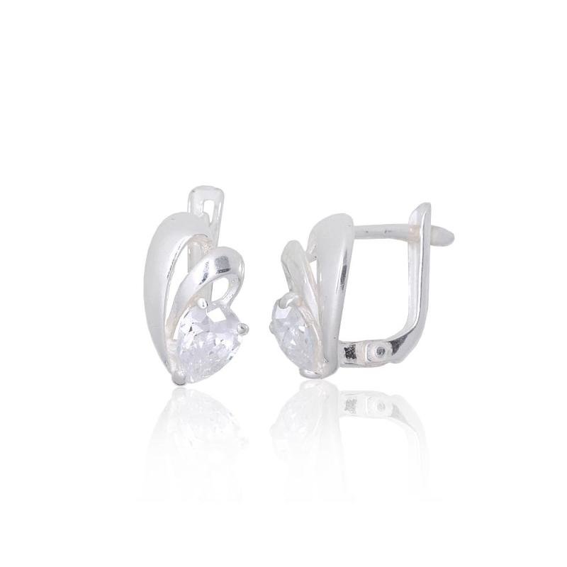 Silver earrings with 'english' lock, Silver 925°, Zirkons