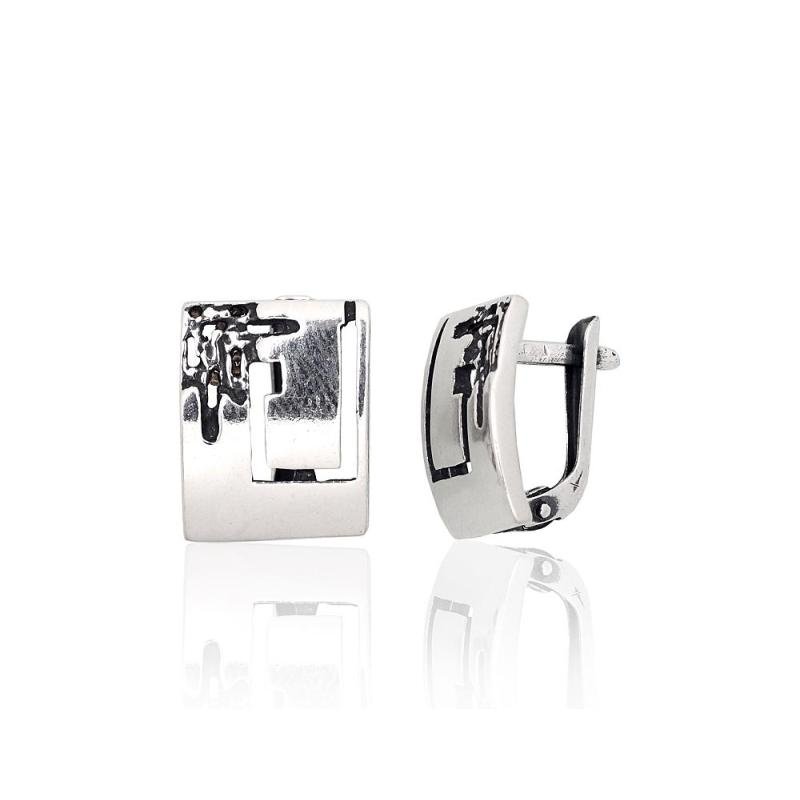 Silver earrings with 'english' lock, Silver 925°, oxide (Plating)