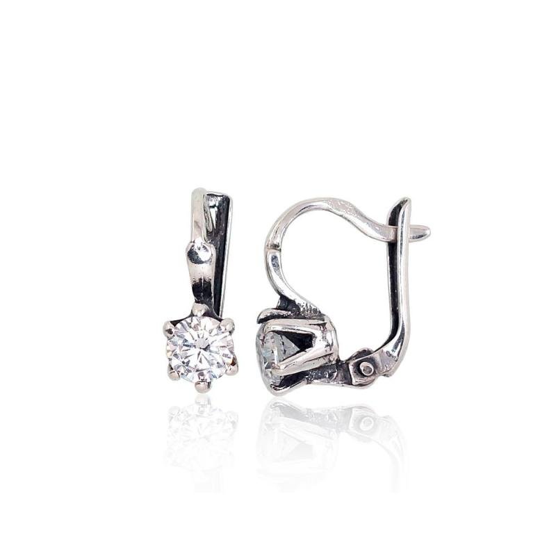 Silver earrings with 'english' lock, Silver 925°, oxide (Plating), Zirkons