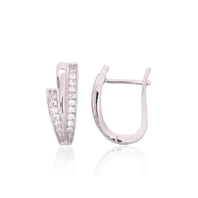 Silver earrings with 'english' lock, Silver 925°, Rhodium (Plating), Zirkons
