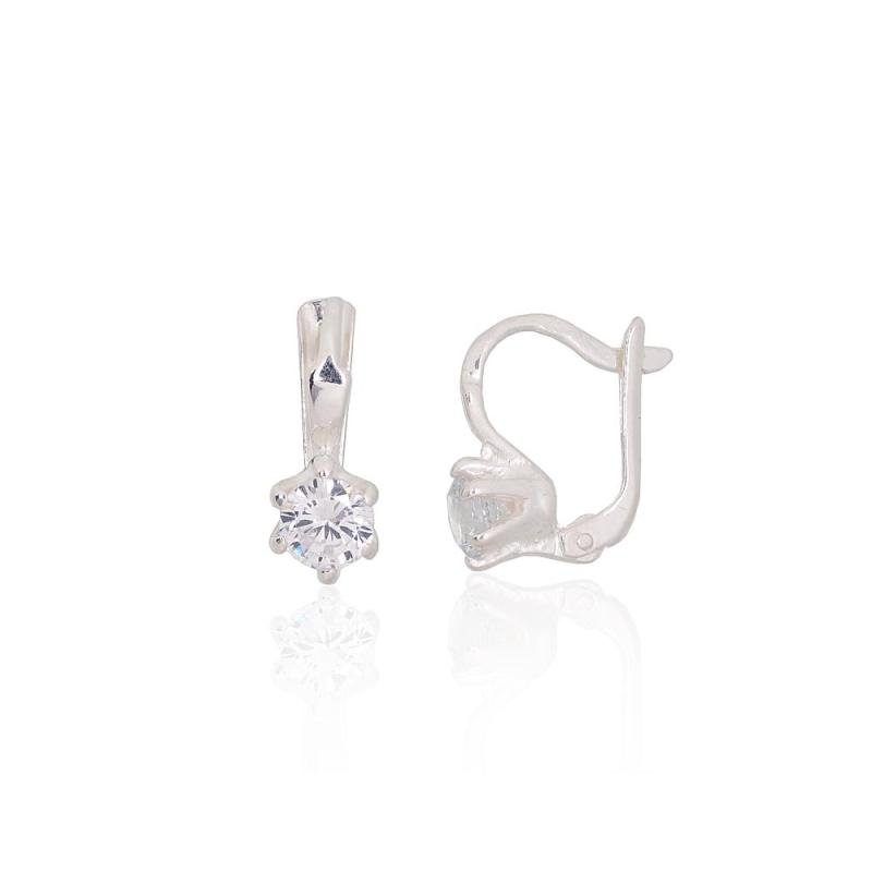 Silver earrings with 'english' lock, Silver 925°, Zirkons