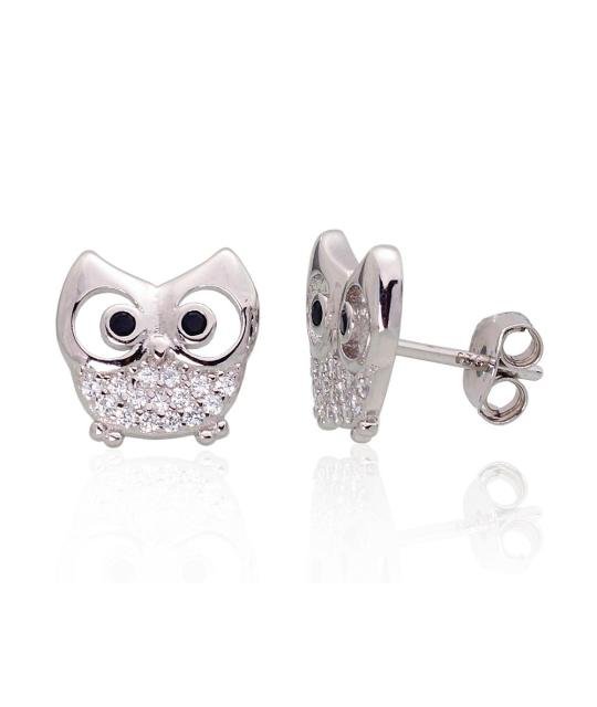 Silver stud earrings, Silver 925°, Rhodium (Plating), Zirkons