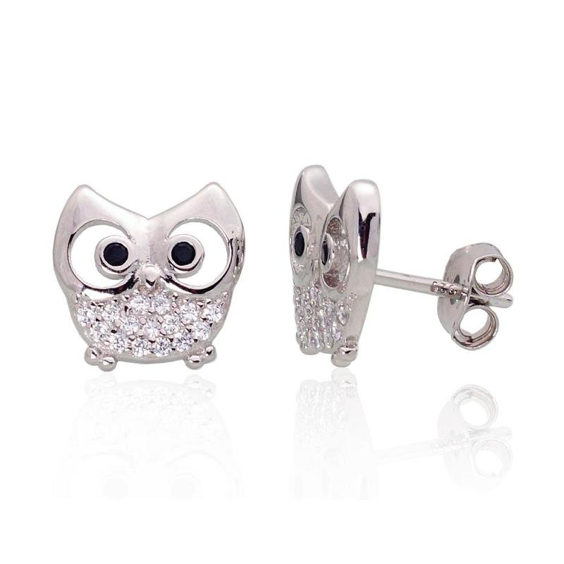Silver stud earrings, Silver 925°, Rhodium (Plating), Zirkons