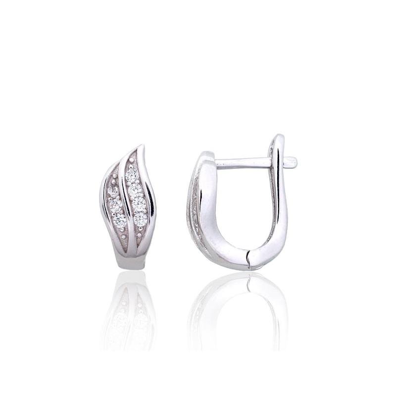 Silver earrings with 'english' lock, Silver 925°, Rhodium (Plating), Zirkons