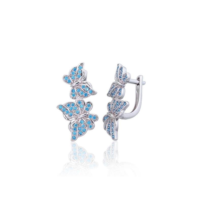 Silver earrings with 'english' lock, Silver 925°, Rhodium (Plating), Zirkons