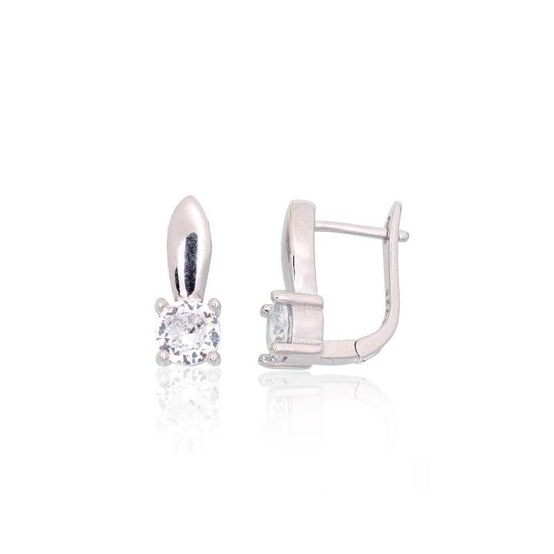 Silver earrings with 'english' lock, Silver 925°, Rhodium (Plating), Zirkons