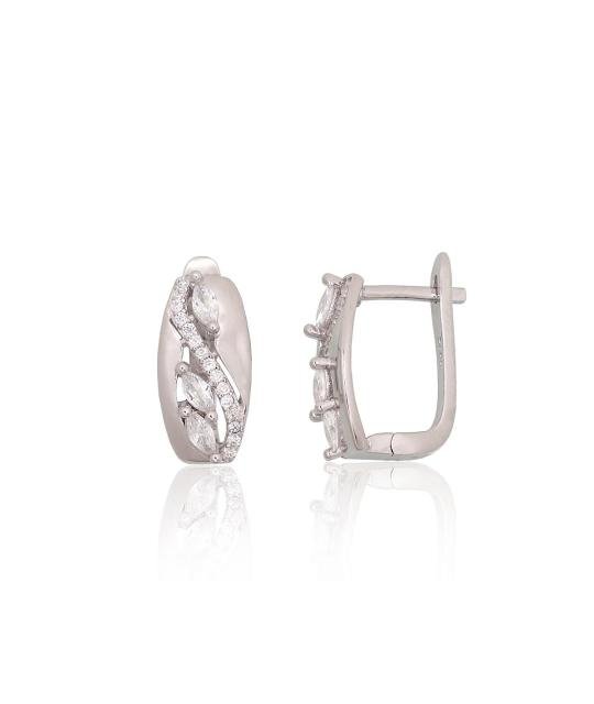 Silver earrings with 'english' lock, Silver 925°, Rhodium (Plating), Zirkons