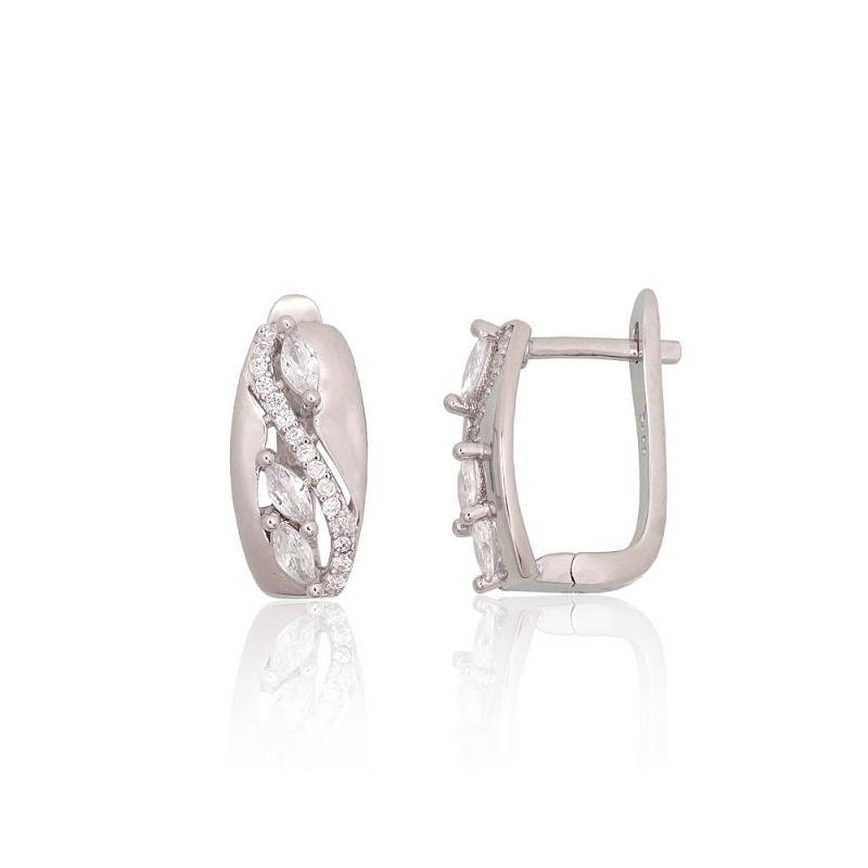 Silver earrings with 'english' lock, Silver 925°, Rhodium (Plating), Zirkons