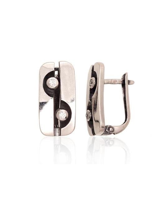 Silver earrings with 'english' lock, Silver 925°, oxide (Plating), Zirkons