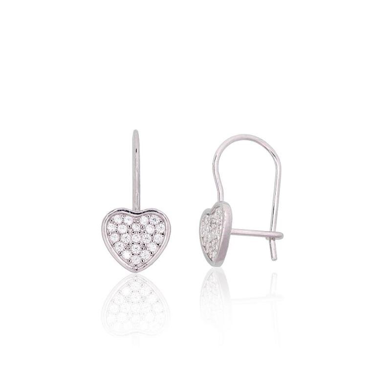 Серебряные серьги на крючках, Серебро 925°, родий (покрытие), Цирконы