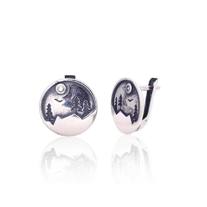 Silver earrings with 'english' lock, Silver 925°, oxide (Plating), Zirkons