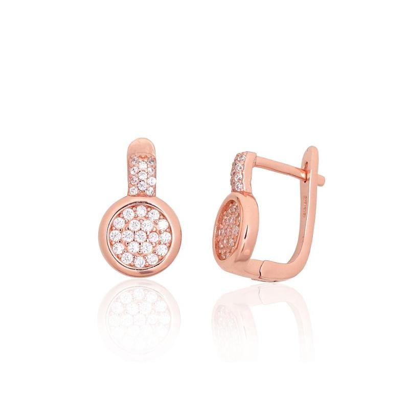 Silver earrings with 'english' lock, Silver 925°, red gold (Plating), Zirkons