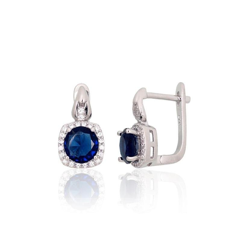 Silver earrings with 'english' lock, Silver 925°, Rhodium (Plating), Zirkons