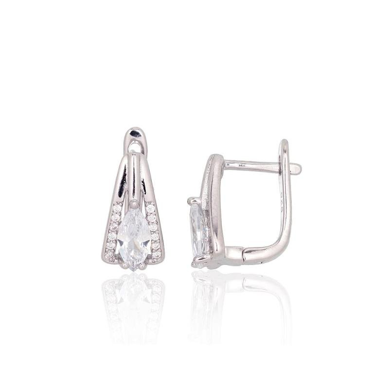Silver earrings with 'english' lock, Silver 925°, Rhodium (Plating), Zirkons