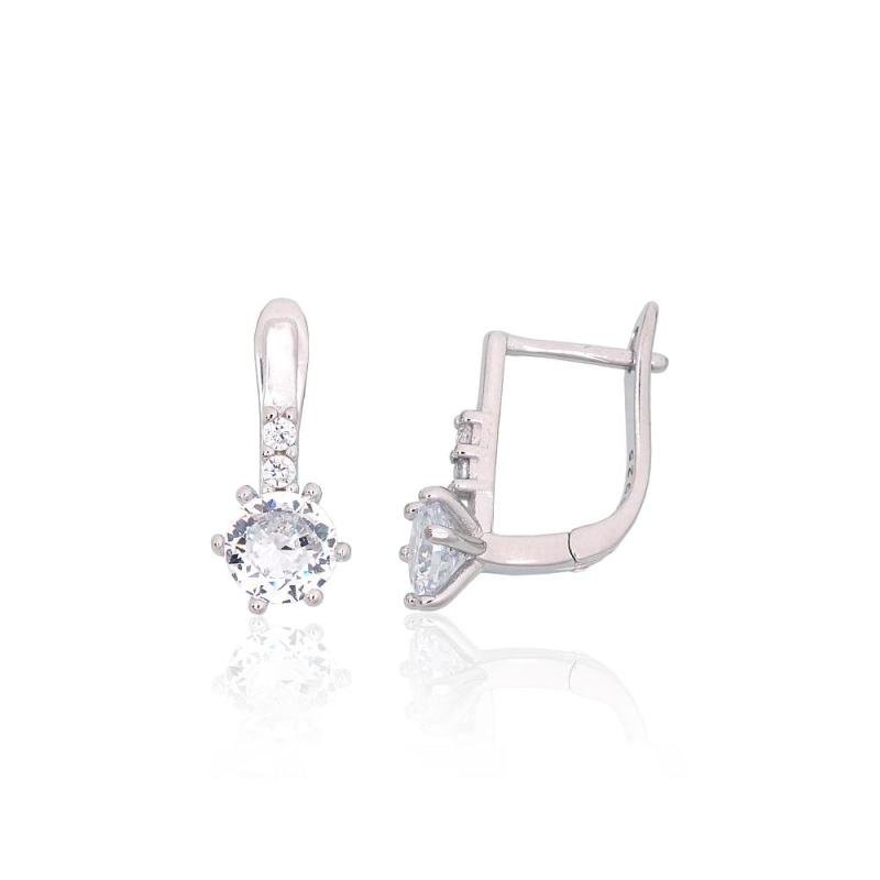 Silver earrings with 'english' lock, Silver 925°, Rhodium (Plating), Zirkons