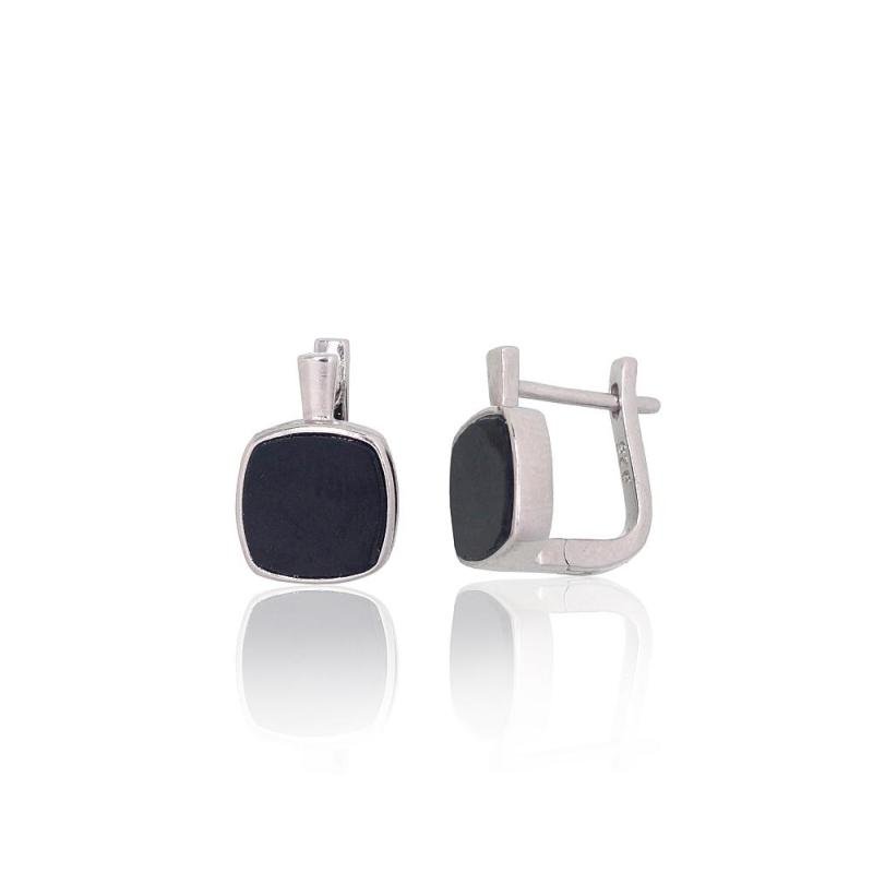Silver earrings, Silver 925°, Rhodium (Plating), Onix