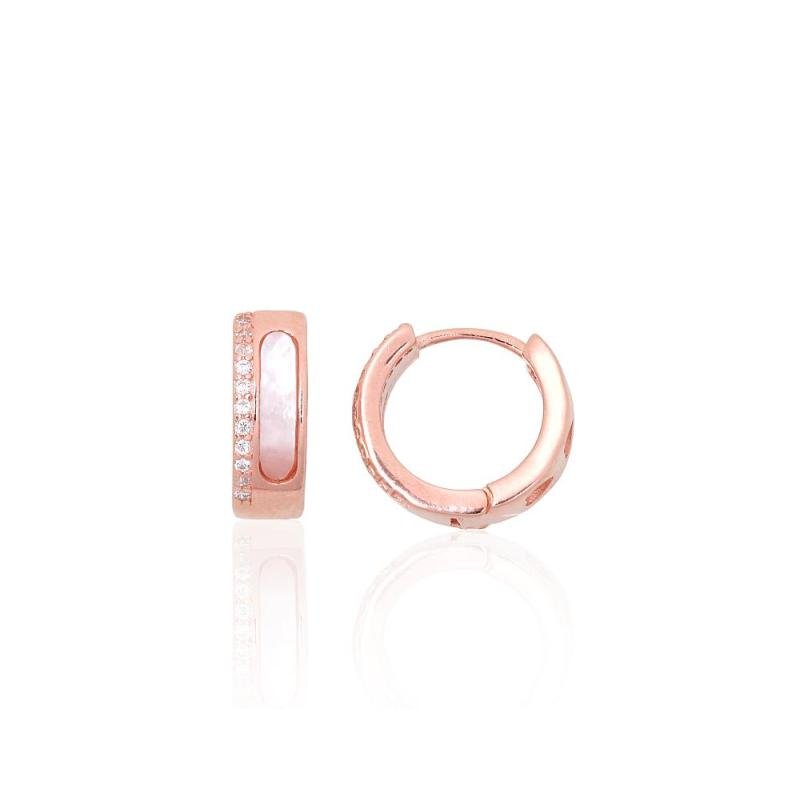 Silver hoop earrings, Silver 925°, red gold (Plating), Zirkons, Mother-of-pearl