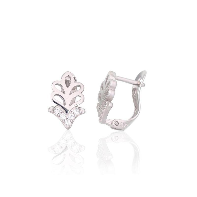 Silver earrings with 'english' lock, Silver 925°, Rhodium (Plating), Zirkons