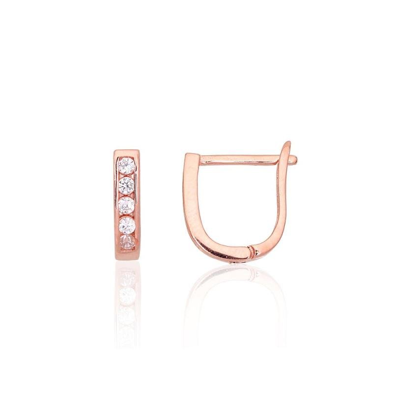 Silver earrings with 'english' lock, Silver 925°, red gold (Plating), Zirkons