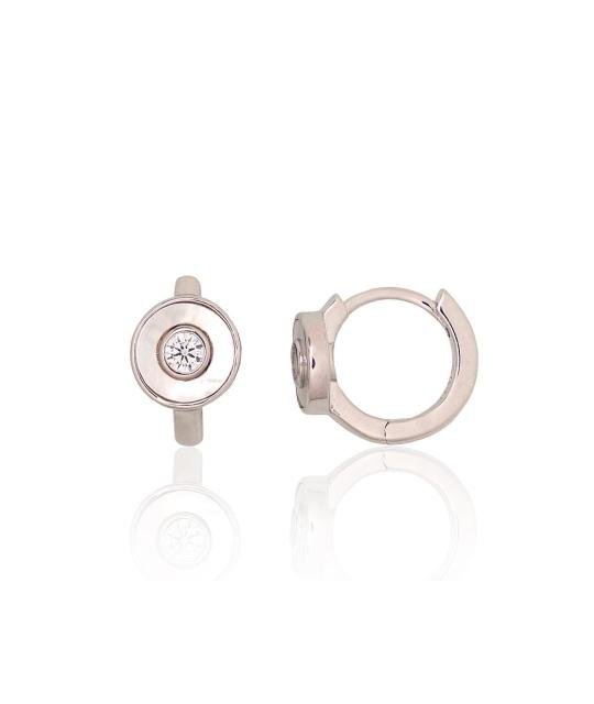 Серебряные серьги с круглой застежкой, Серебро 925°, родий (покрытие), Цирконы, Перламутр