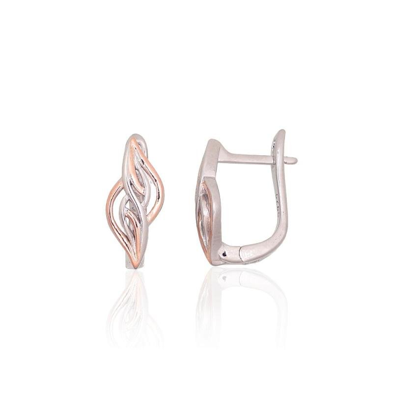 Silver earrings with 'english' lock, Silver 925°, red gold (Plating)/, Rhodium (Plating)