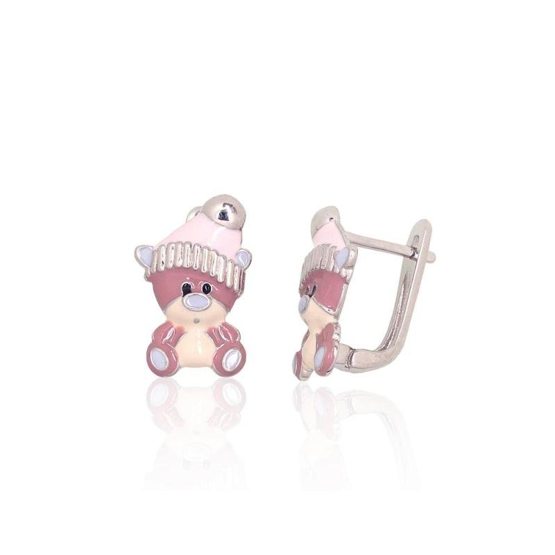 Silver earrings with 'english' lock, Silver 925°, Rhodium (Plating), Jewelery enamel