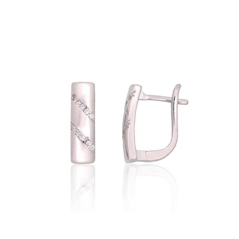 Silver earrings with 'english' lock, Silver 925°, Rhodium (Plating), Zirkons
