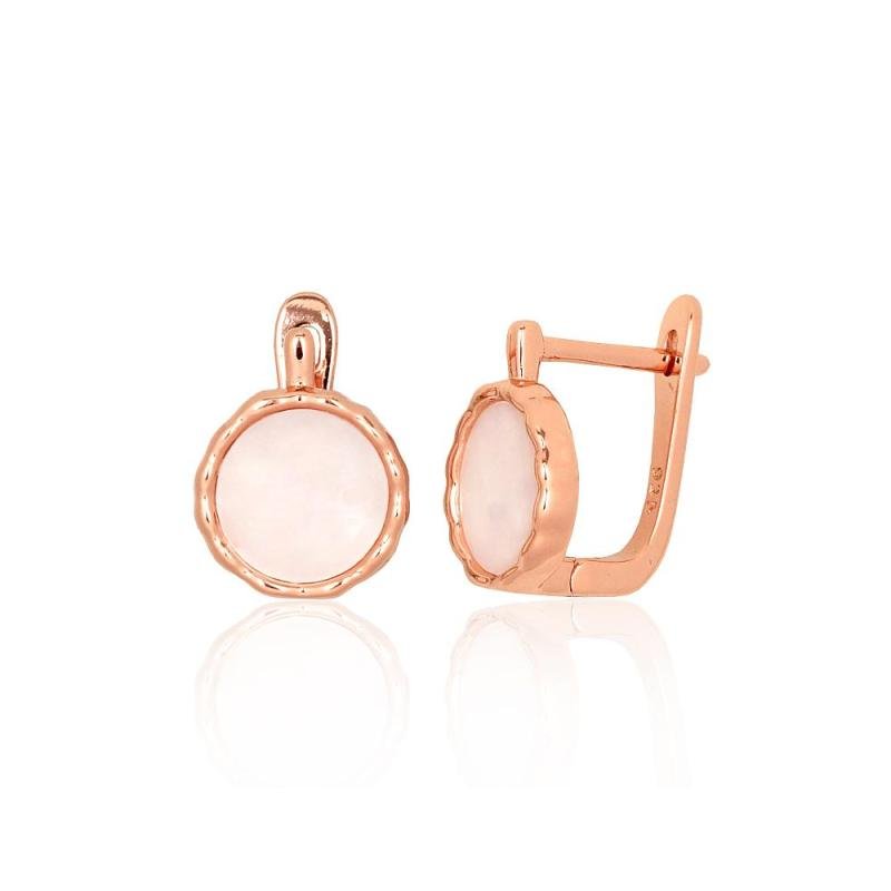 Silver earrings with 'english' lock, Silver 925°, red gold (Plating), Mother-of-pearl