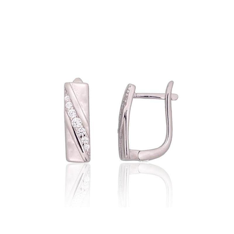 Silver earrings with 'english' lock, Silver 925°, Rhodium (Plating), Zirkons