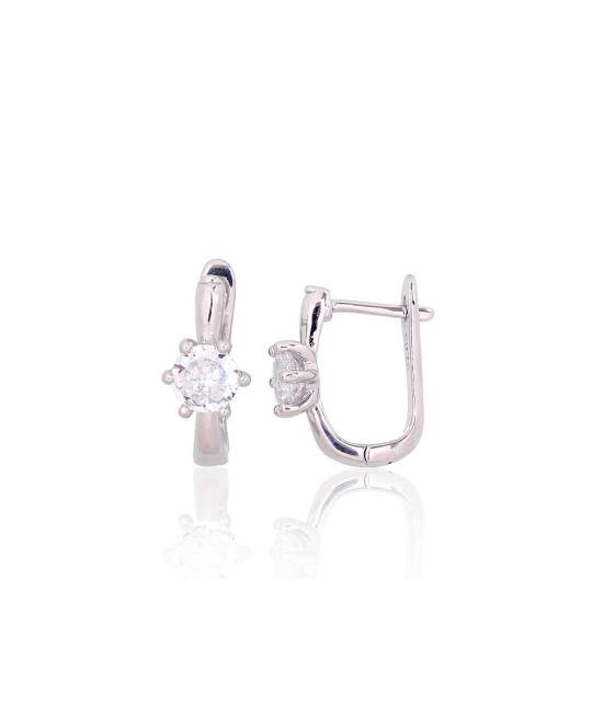 Silver earrings with 'english' lock, Silver 925°, Rhodium (Plating), Zirkons