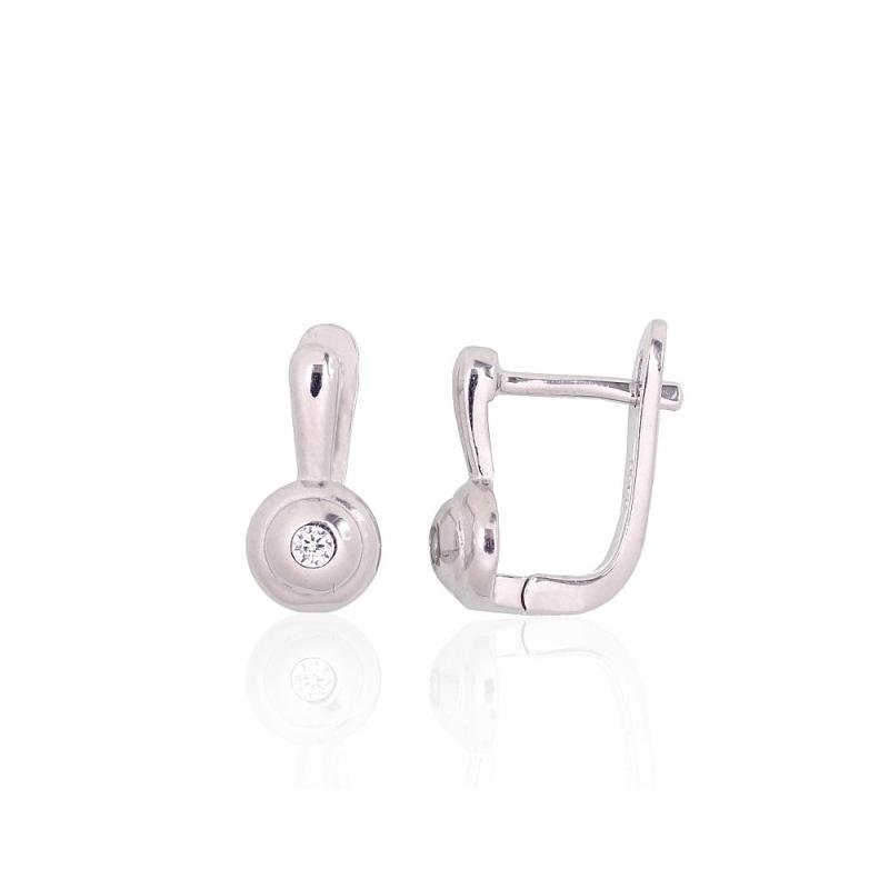 Silver earrings with 'english' lock, Silver 925°, Rhodium (Plating), Zirkons