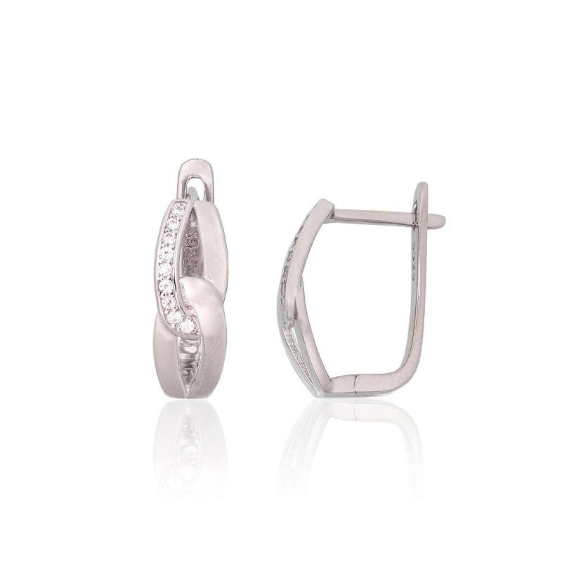 Silver earrings with 'english' lock, Silver 925°, Rhodium (Plating), Zirkons