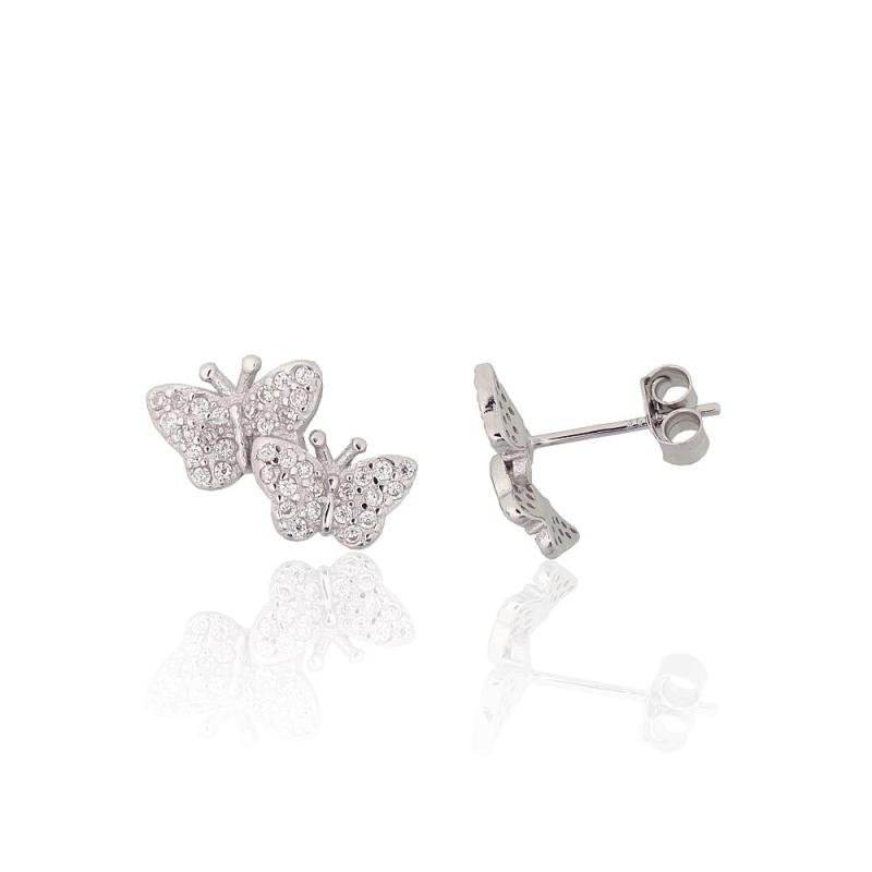 Silver stud earrings, Silver 925°, Rhodium (Plating), Zirkons