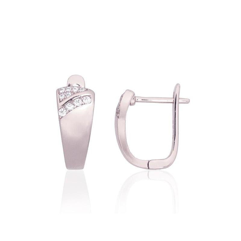 Silver earrings with 'english' lock, Silver 925°, Rhodium (Plating), Zirkons