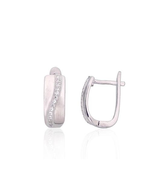 Silver earrings with 'english' lock, Silver 925°, Rhodium (Plating), Zirkons