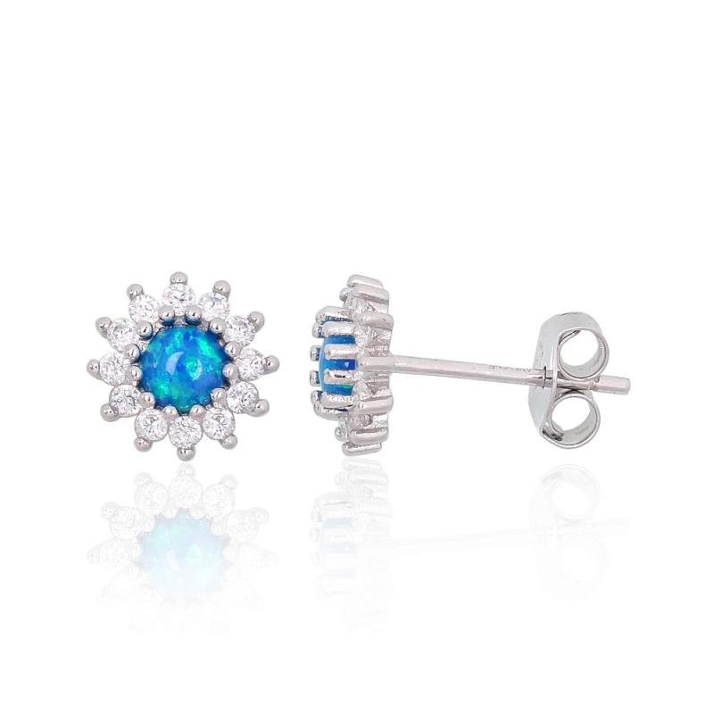 Silver stud earrings, Silver 925°, Rhodium (Plating), Zirkons, Opalit