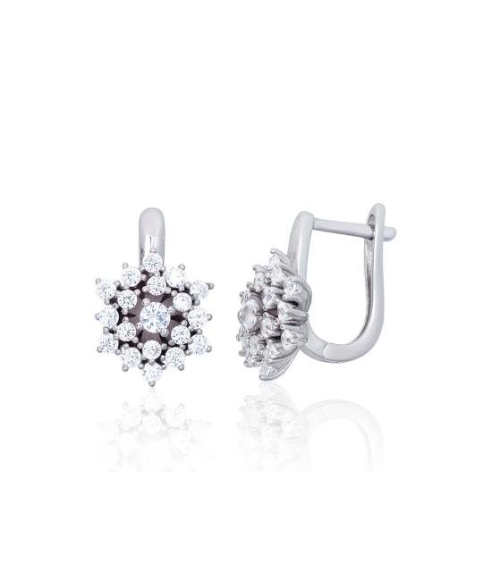 Silver earrings with 'english' lock, Silver 925°, Rhodium (Plating), Zirkons